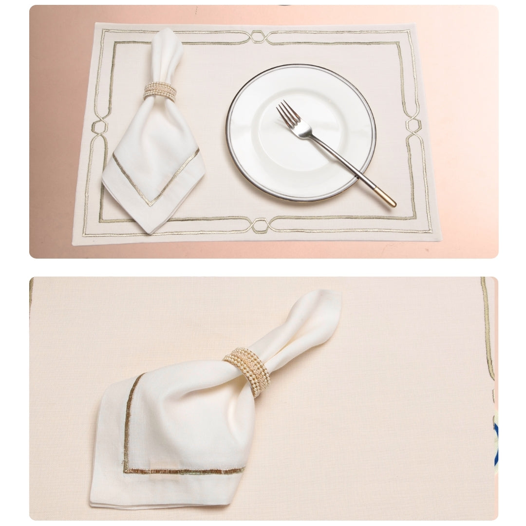 Off White Gold Emblem Table Linen Set (ON WATER REPELLENT FABRIC)
