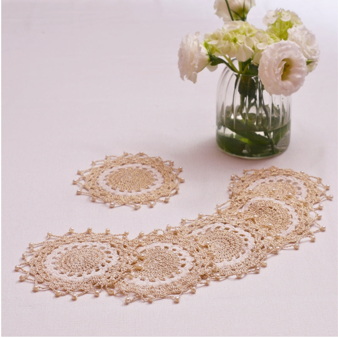 Antique Gold & White Crochet Glass Cover