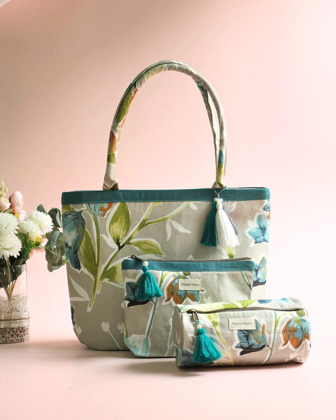 Teal Floral Carry Set