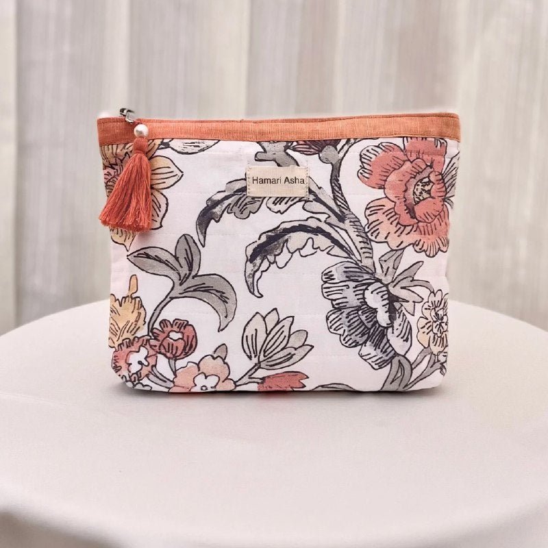 Peach Floral Accessories Pouch