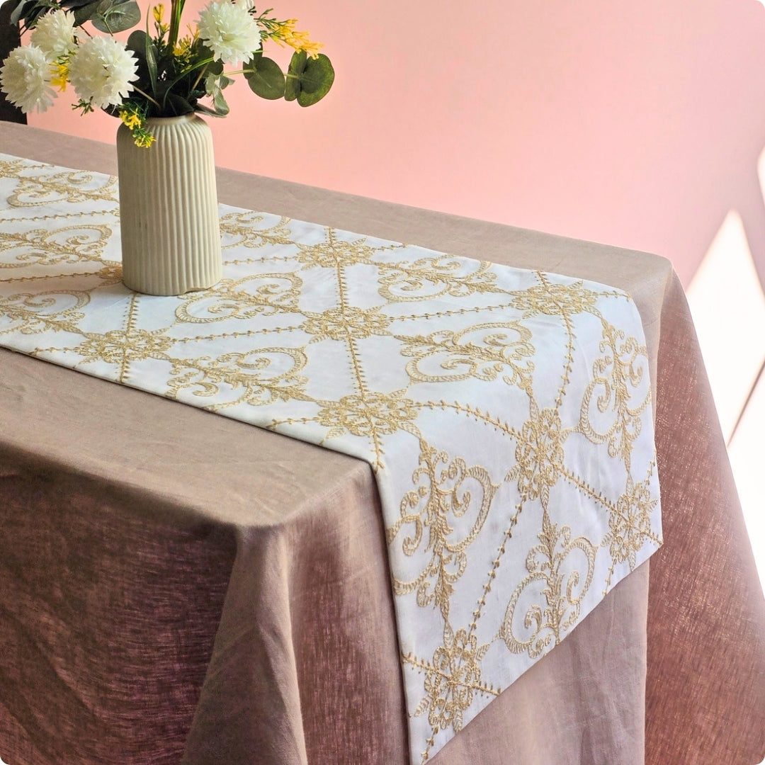 Beige Vintage Table  Runner