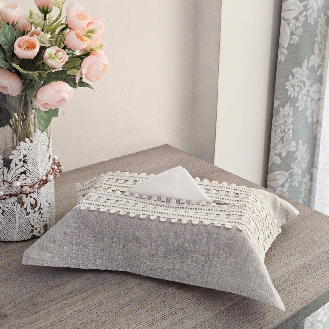 Grey Lace Tissue Box Cover
