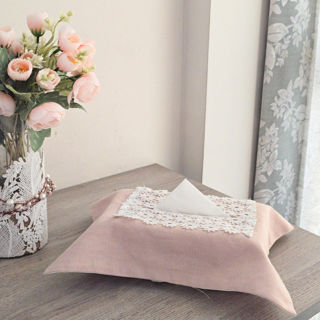 Peach Floral Lace Tissue Box Cover