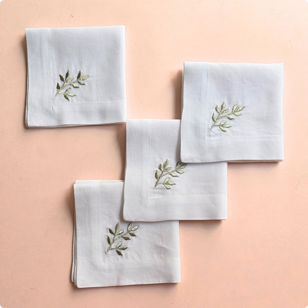 Zari Leaf Embroidered  Cocktail Napkin