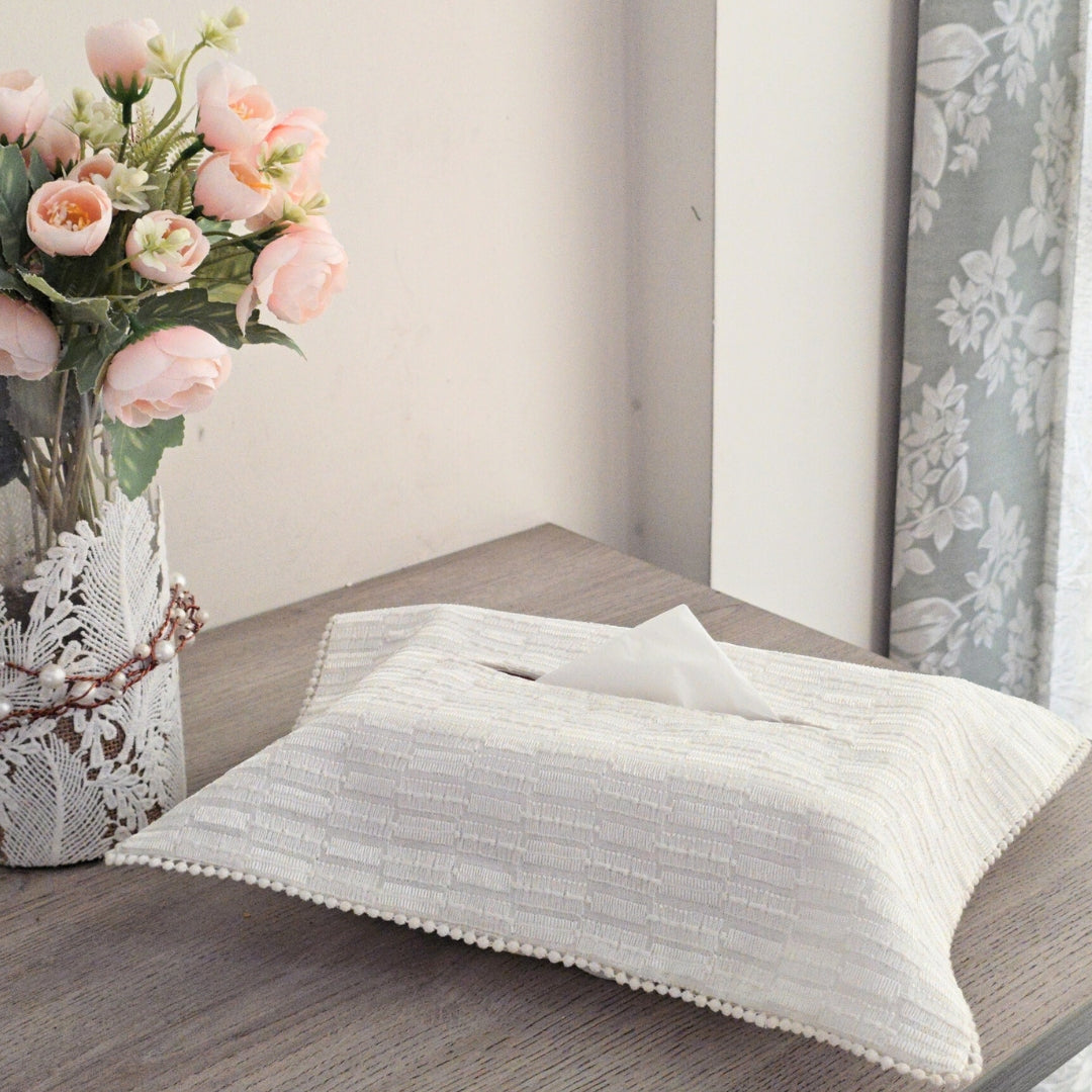 White Self Textured Tissue Box Cover