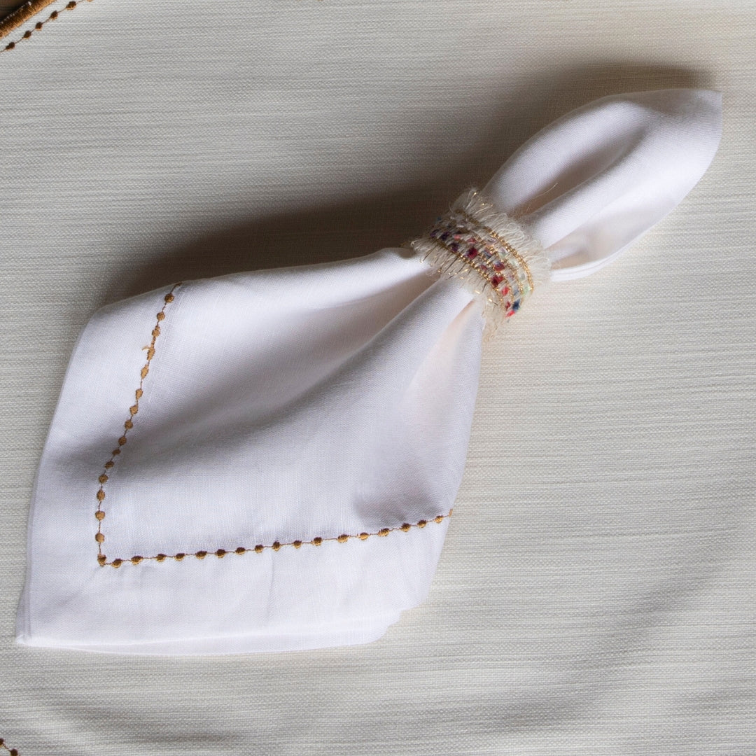 White with Yellow Dotted  Embroidery Table Napkin