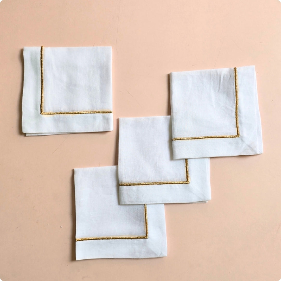 Zari Embroidered Cocktail  Napkin ( Gold)