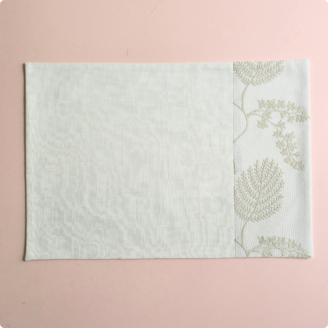 Beige Leaf Embroidered Table Mat  (On water repellent fabric)