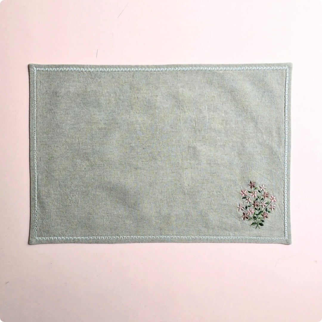 Natural Flower Embroidered  Table Mat (Pink)