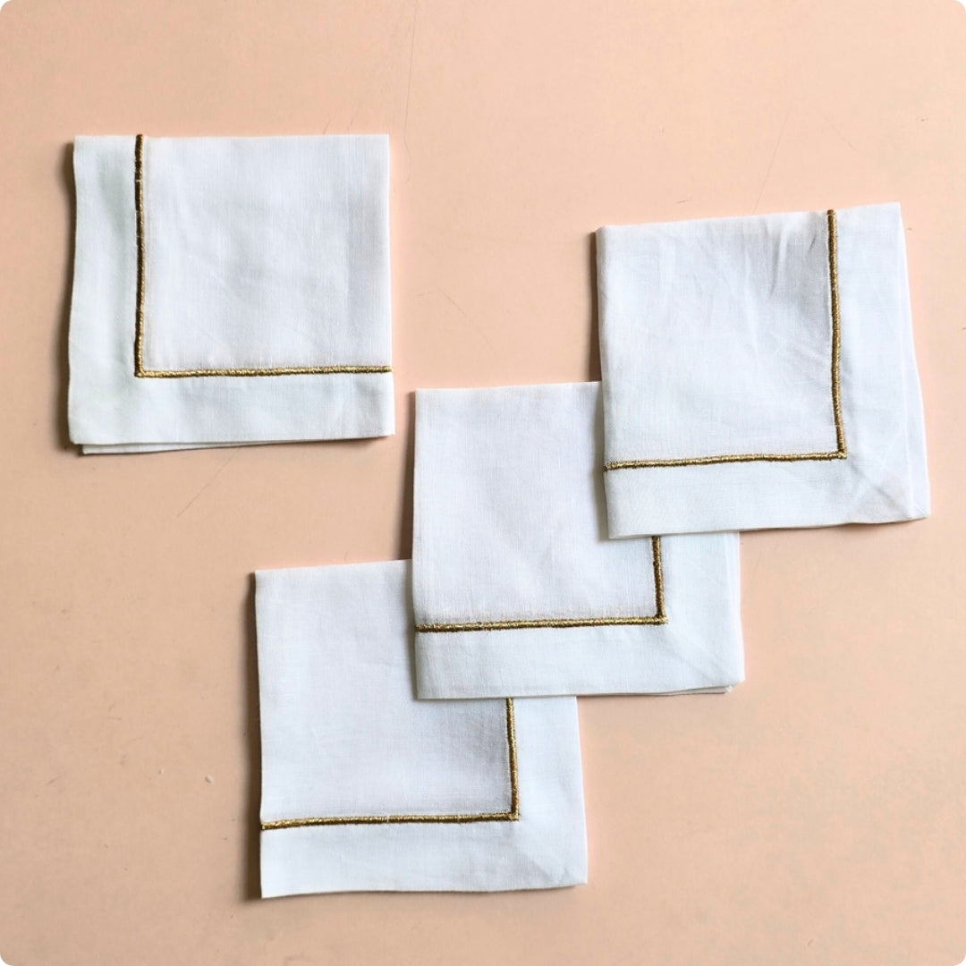 Zari Embroidered Cocktail  Napkin ( Copper)