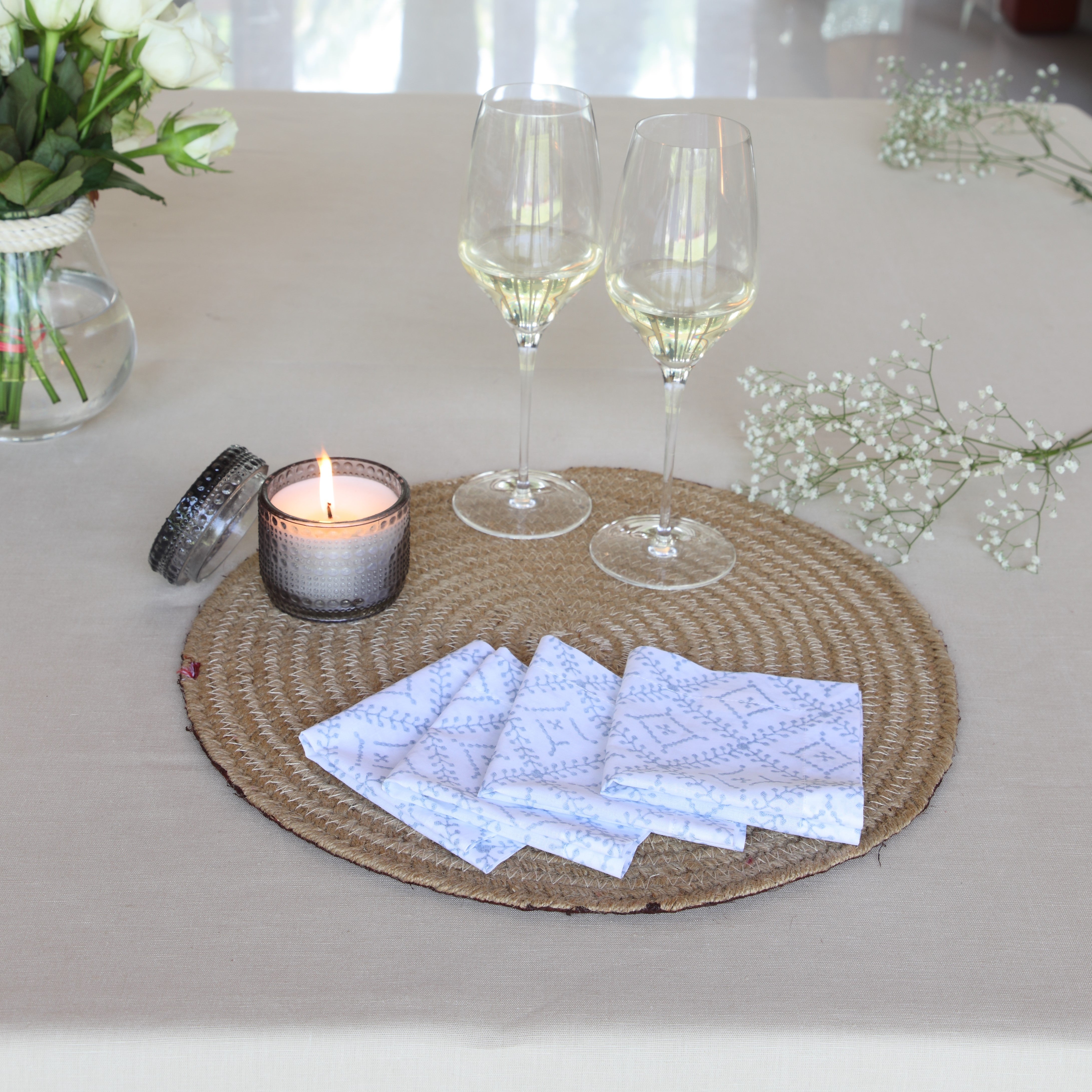 Blue Geometric Print Cocktail Napkin