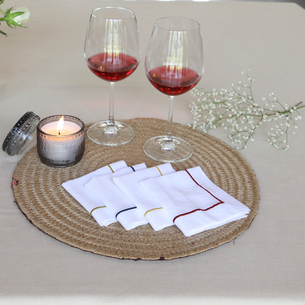 Multi Coloured Embroidered Cocktail Napkin (Set Of 4)