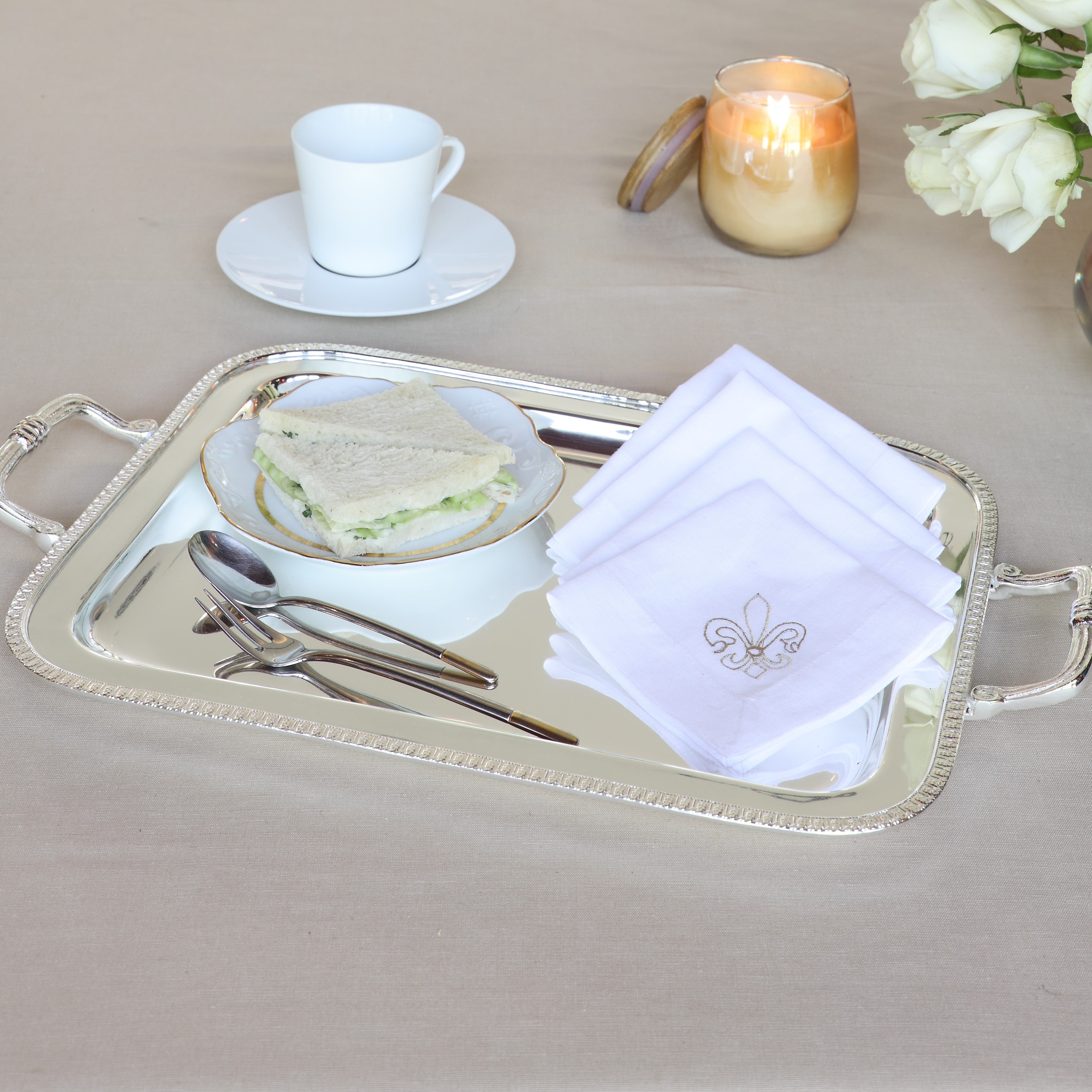 White With Motif Cocktail Napkin