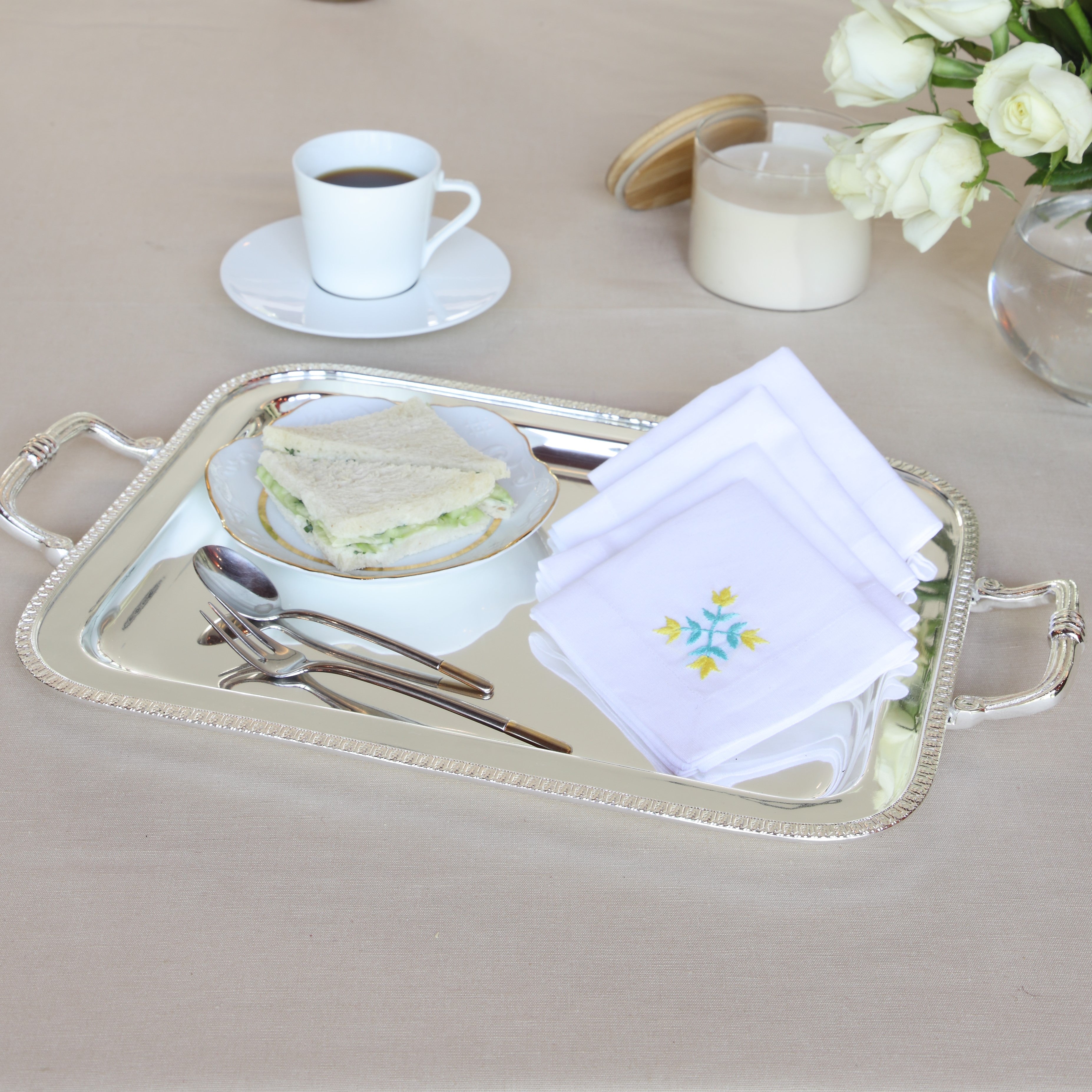 Yellow Blue Embroidered Cocktail Napkin (per Pcs)