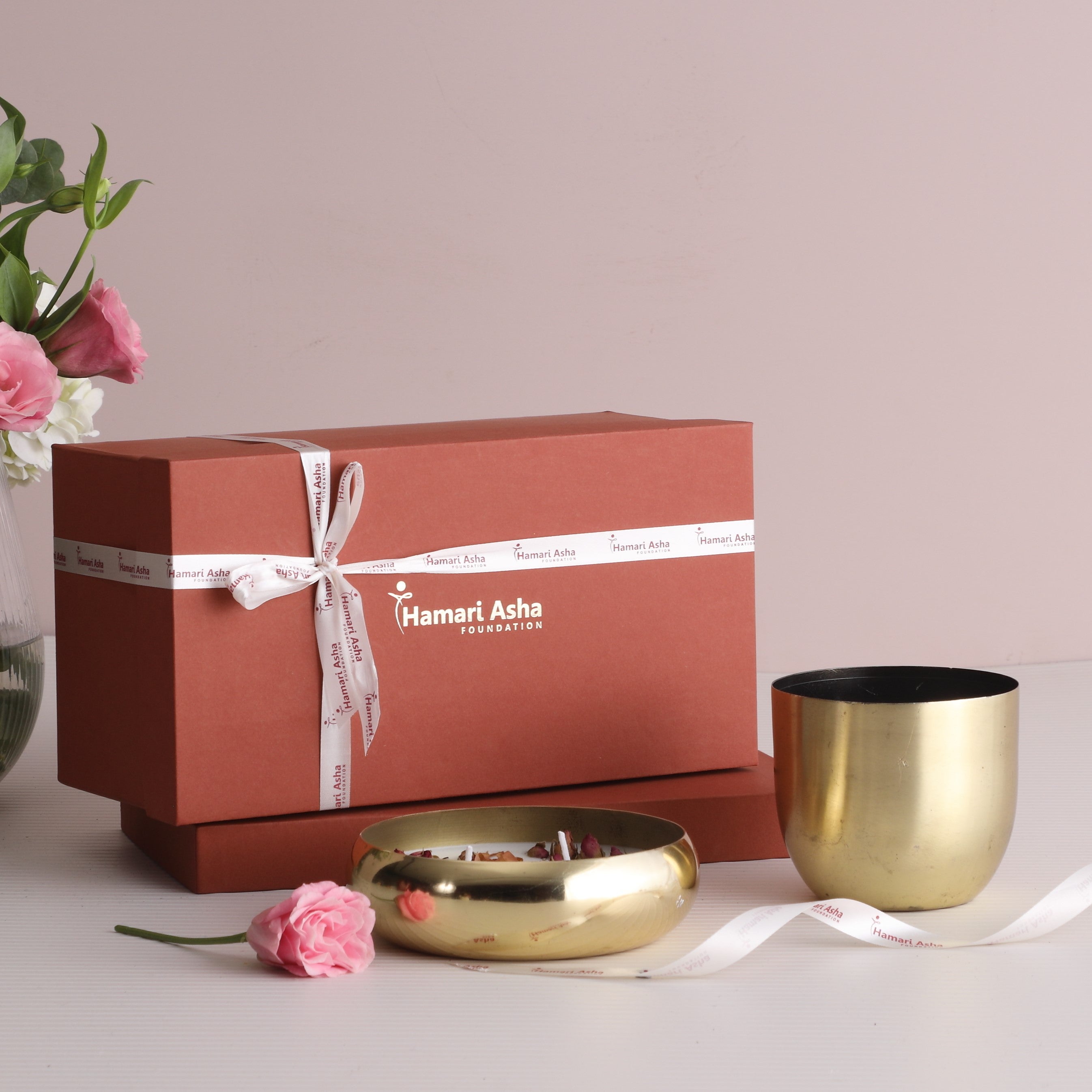 Small Metal Urli Bowl & Glass Set