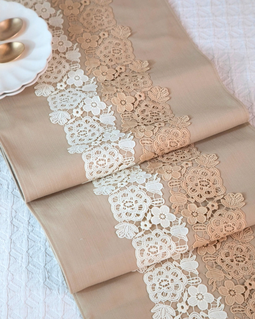 Beige Floral Lace Table Runner
