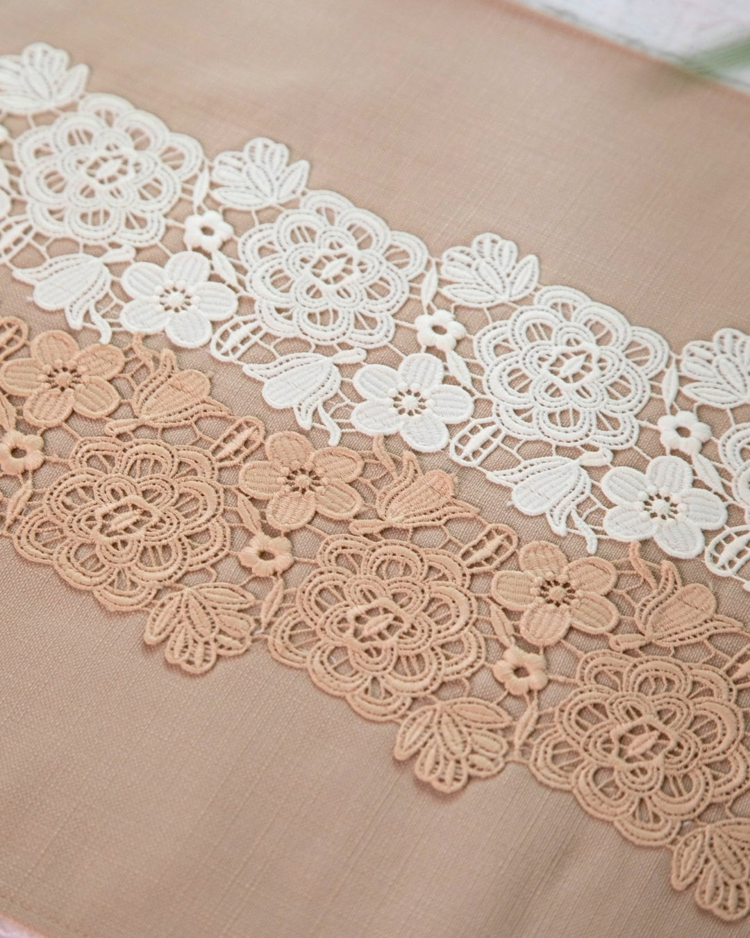 Beige Floral Lace Table Runner