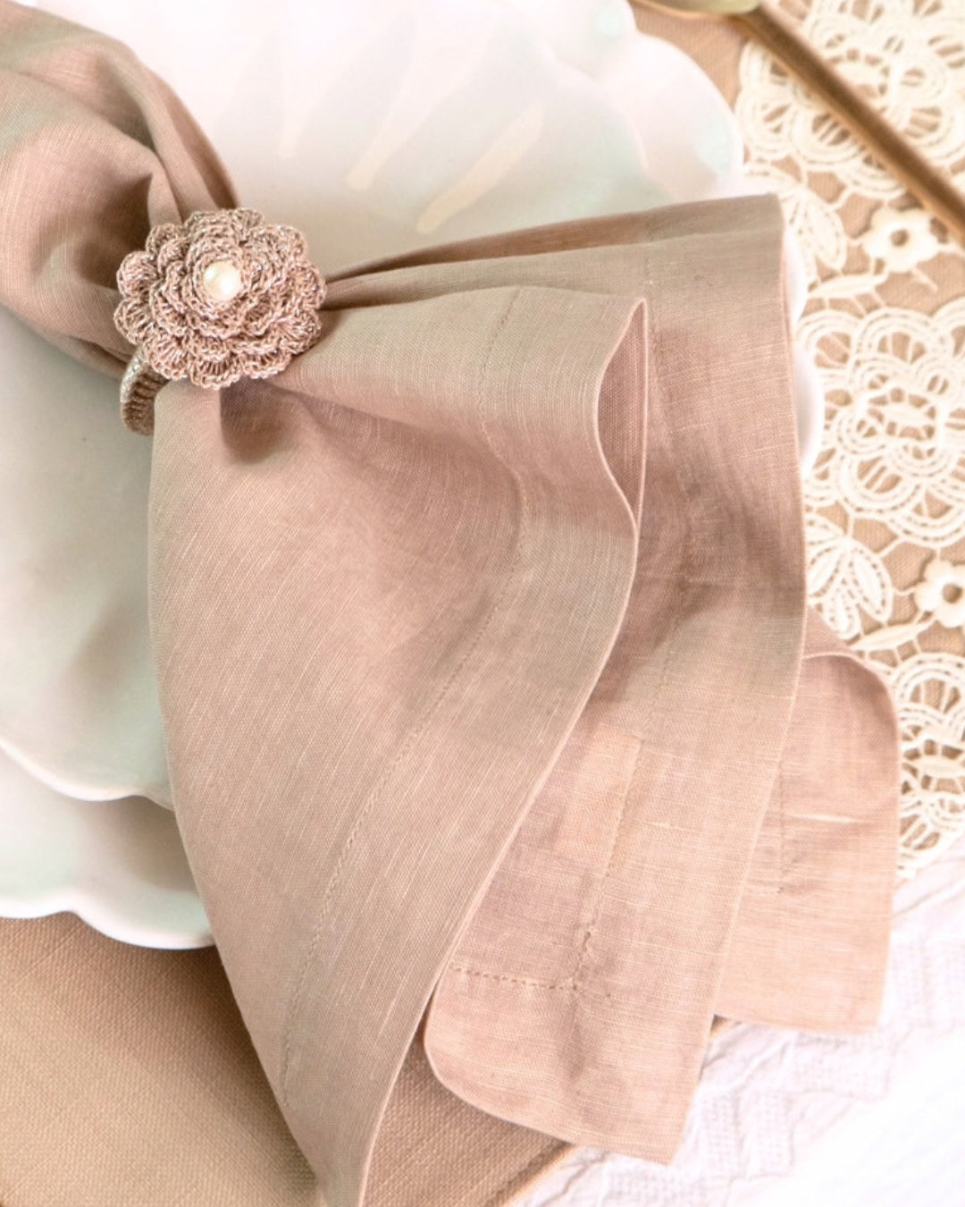 Beige Floral Lace Table Napkin