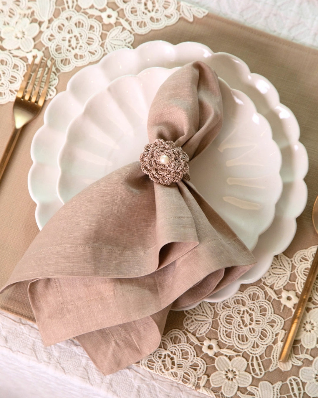 Beige Floral Lace Table Napkin