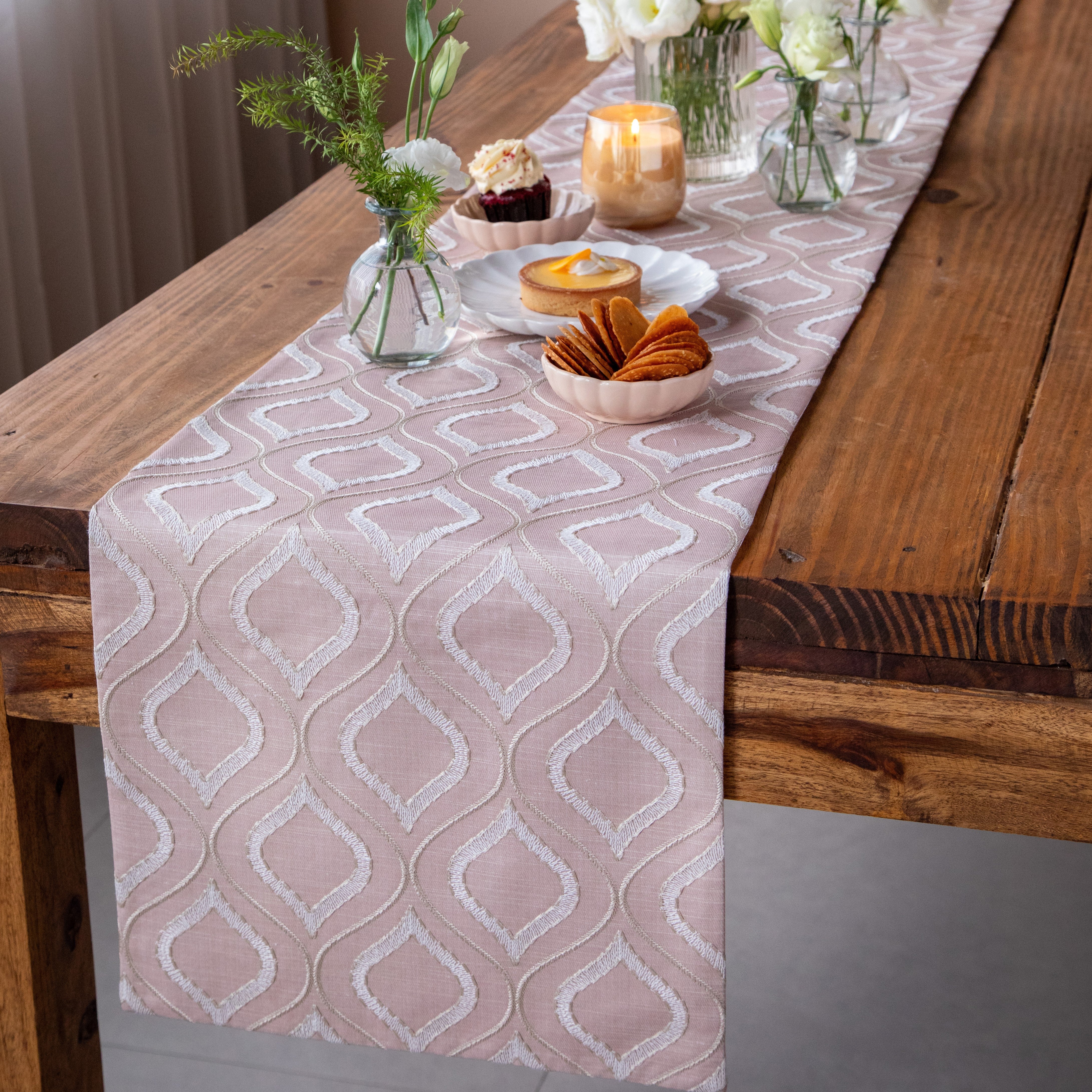 Pastel Pink Embroider Table Runner