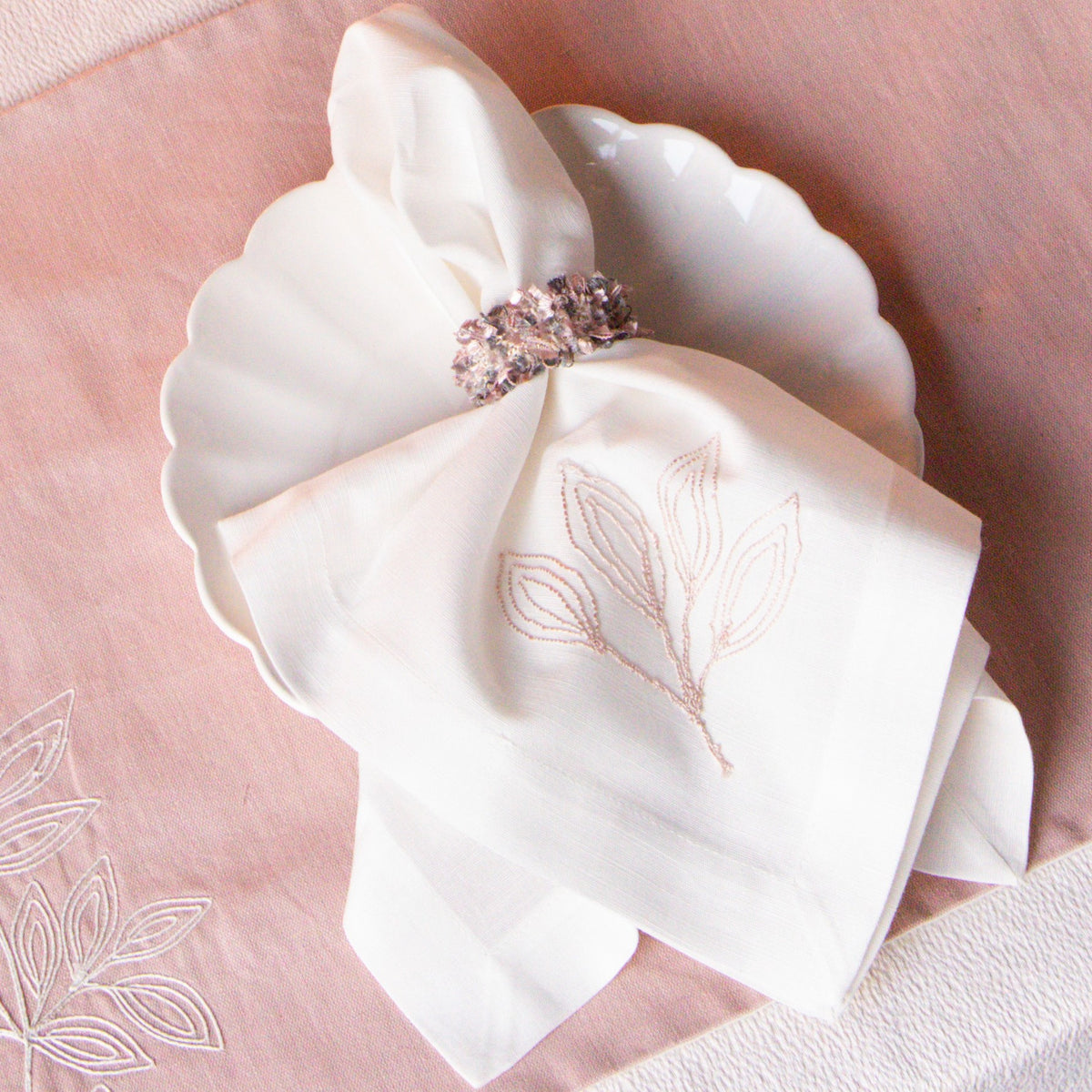 Blush Pink Embroidery Table Linen Set