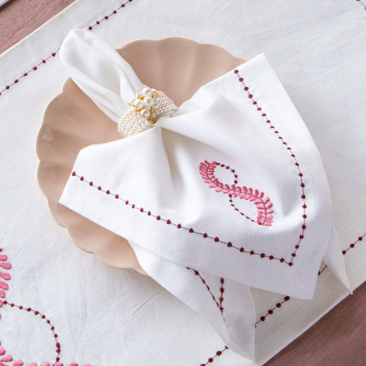 Red and Pink Embroidery Napkin