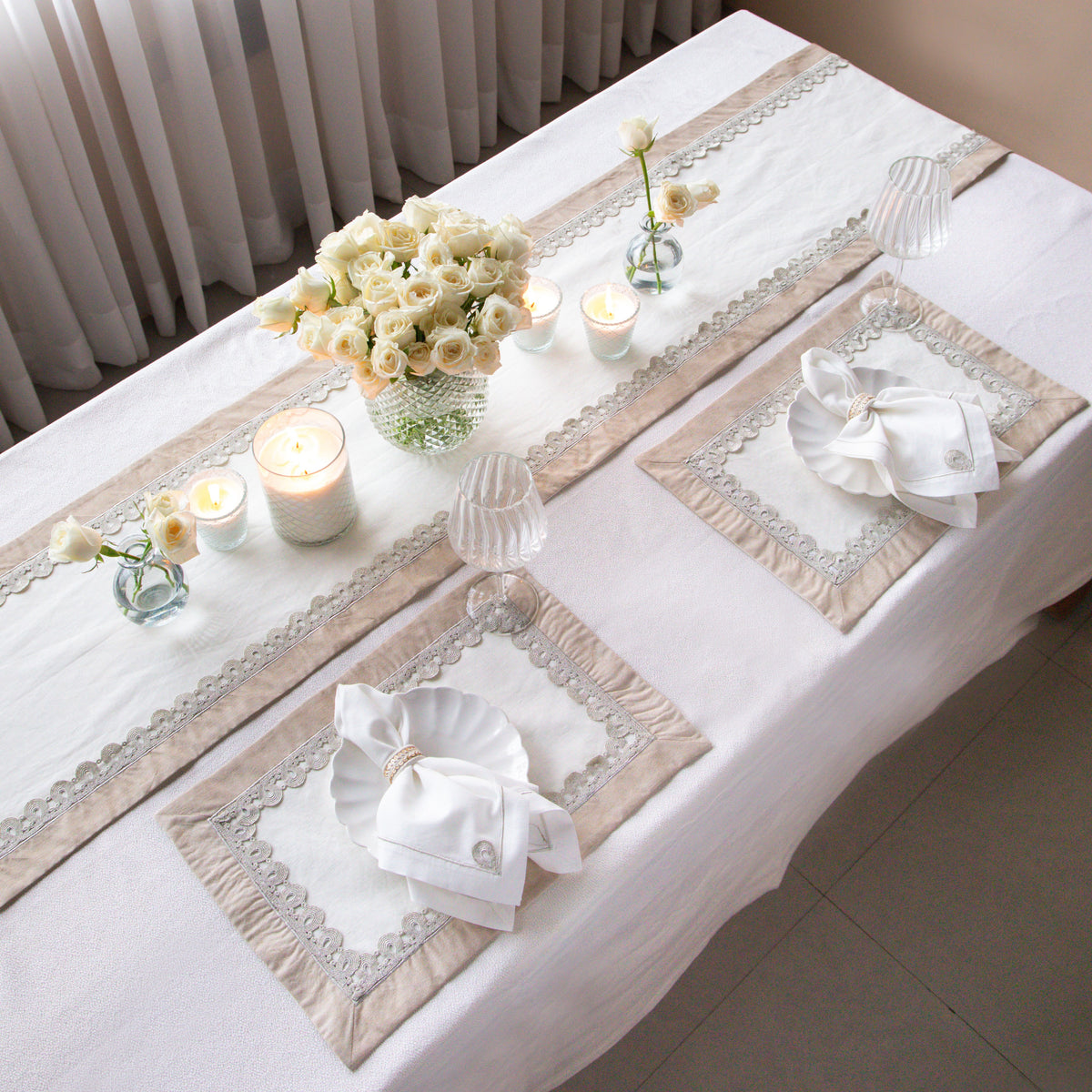Elegant Silver Lace Table Linen Set