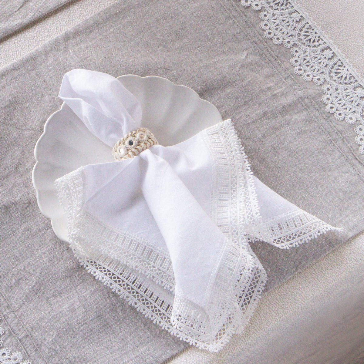 Grey with White Lace Napkin
