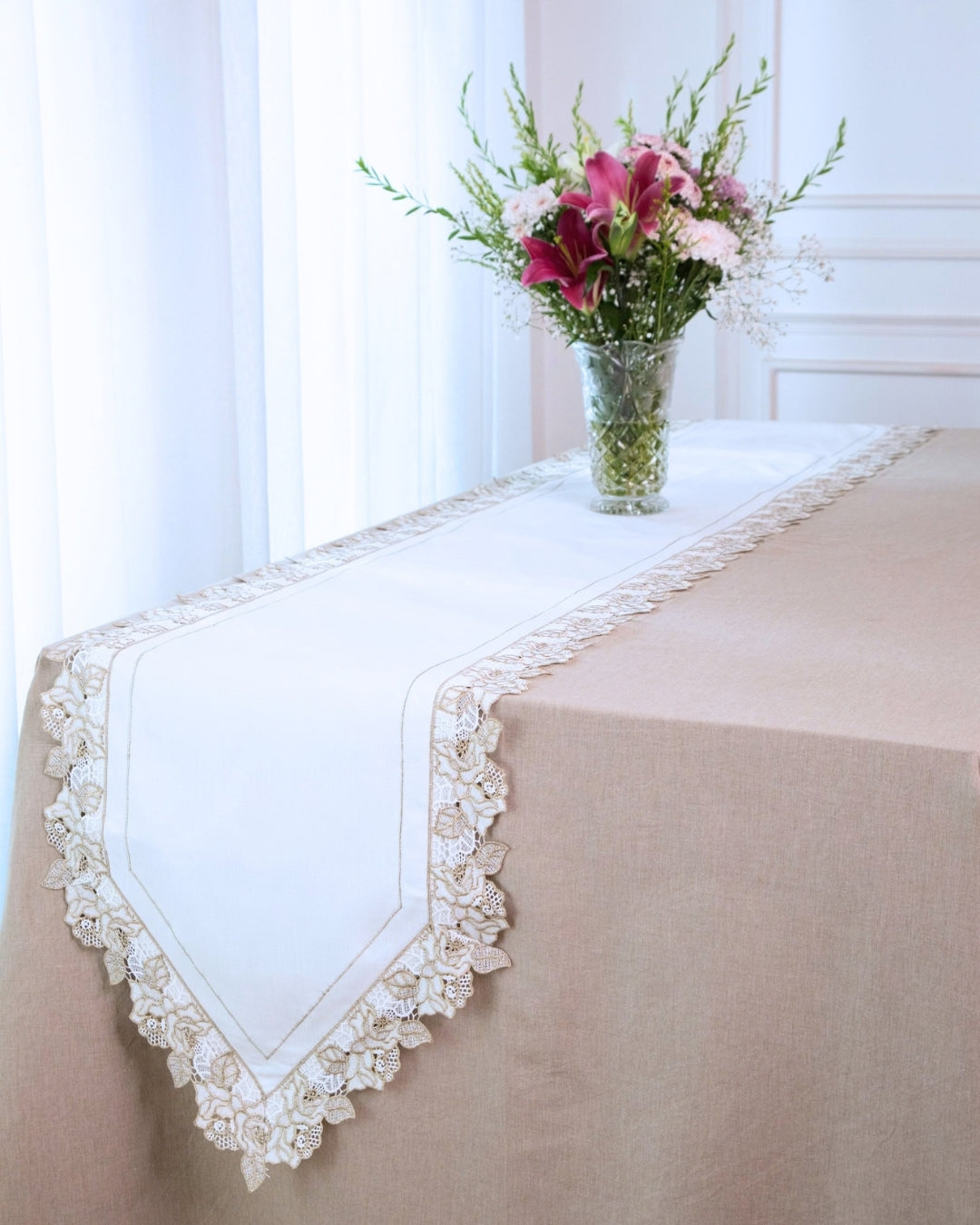 Floral White & Gold Table Runner