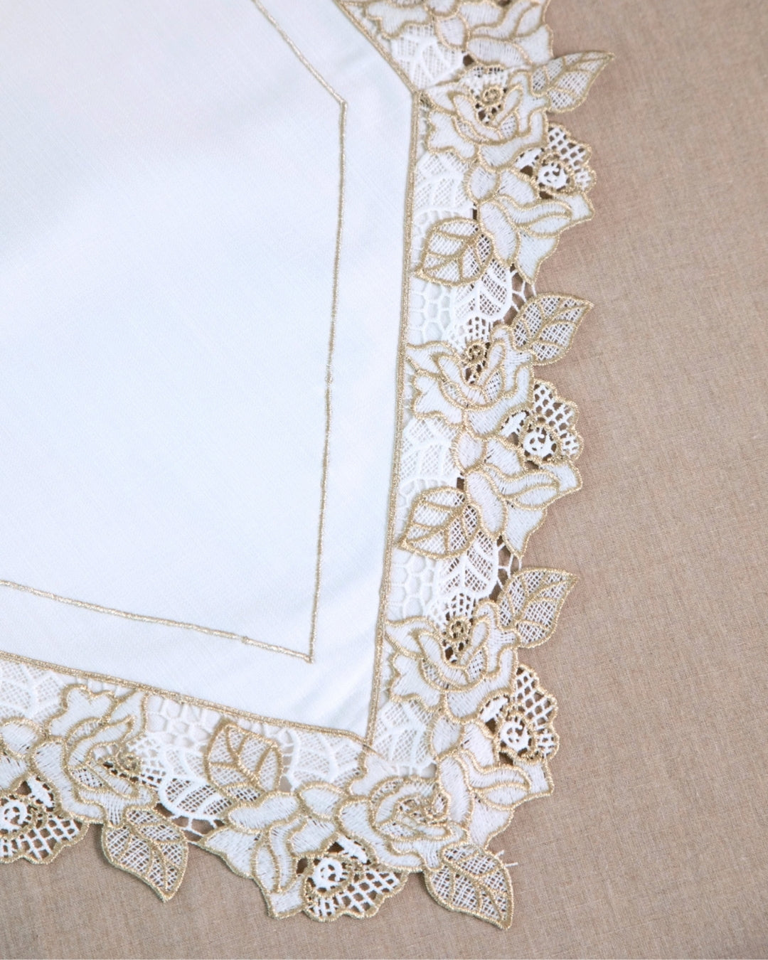 Floral White & Gold Table Runner