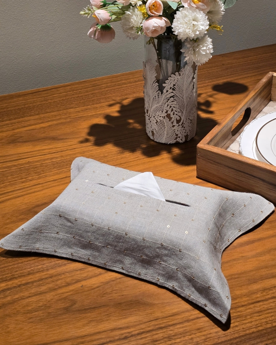 Grey Sequence Tissue Box Cover