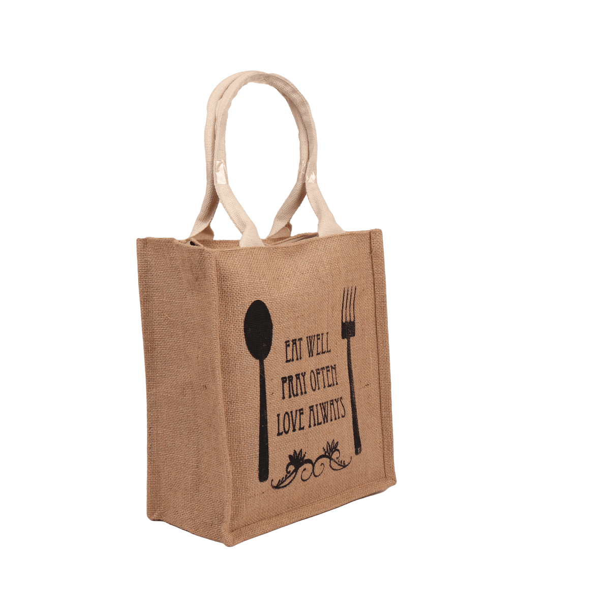 lunch jute bag, size of the product- 12″”x 10 x″5 ”, ideal for daily use.