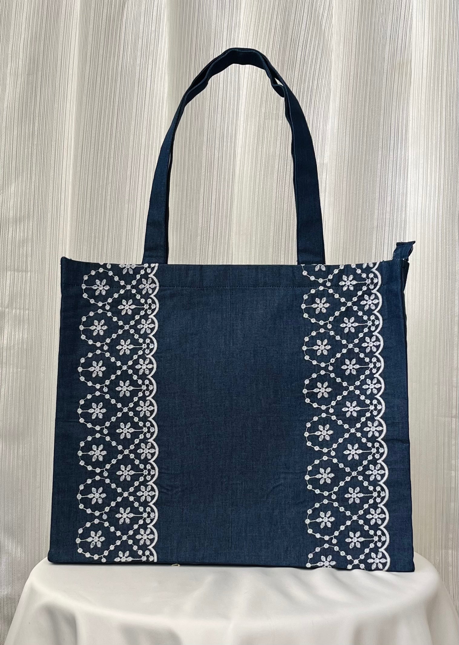 Floral Vintage Self Embroidered Tote Bag