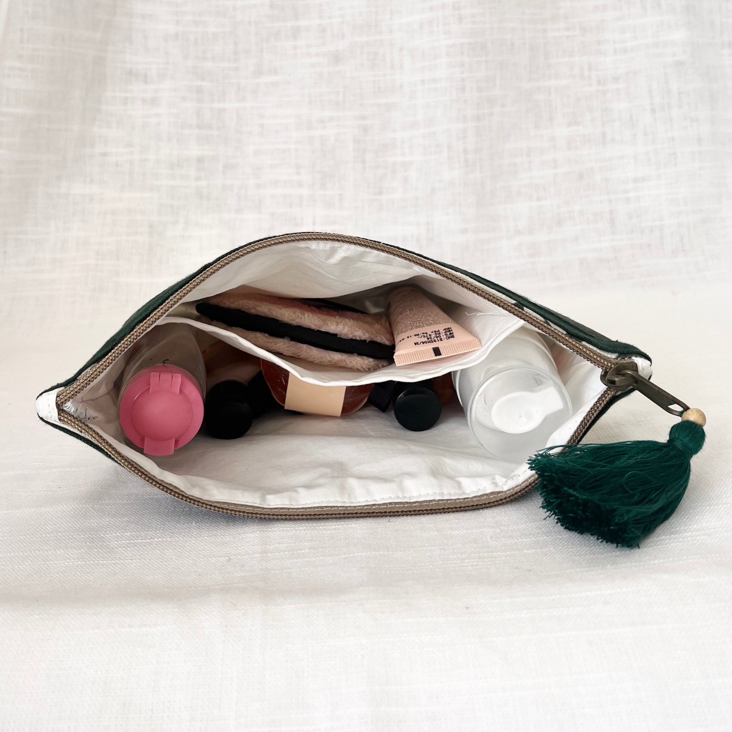 Olive Green Floral Accessories Pouch