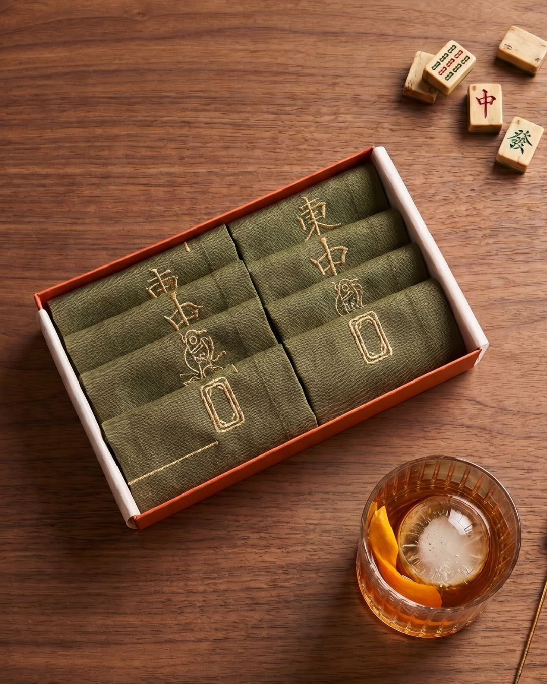 Olive Green Cocktail Napkin & Coaster Gift Set