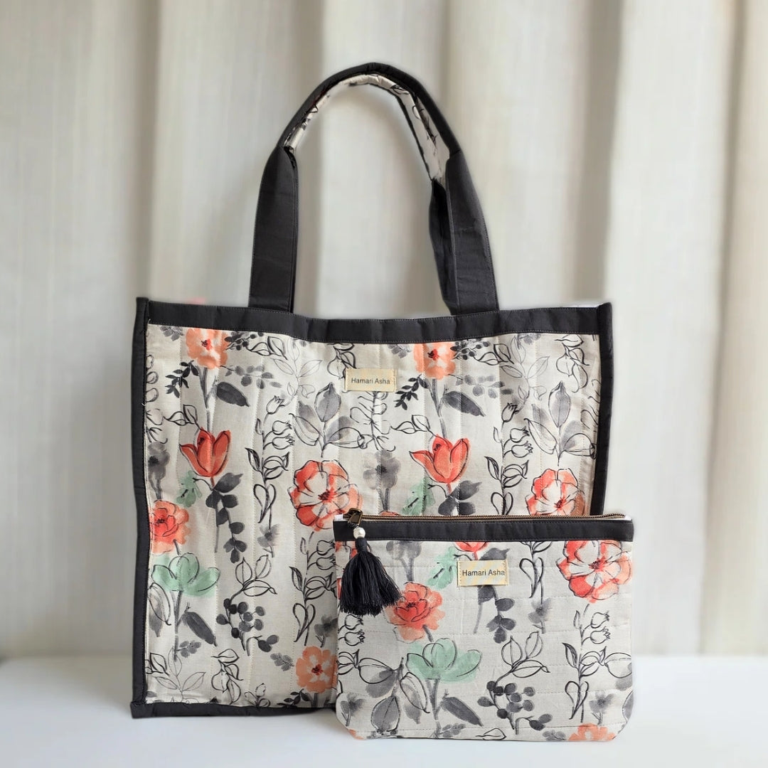 Grey Floral Carry Set