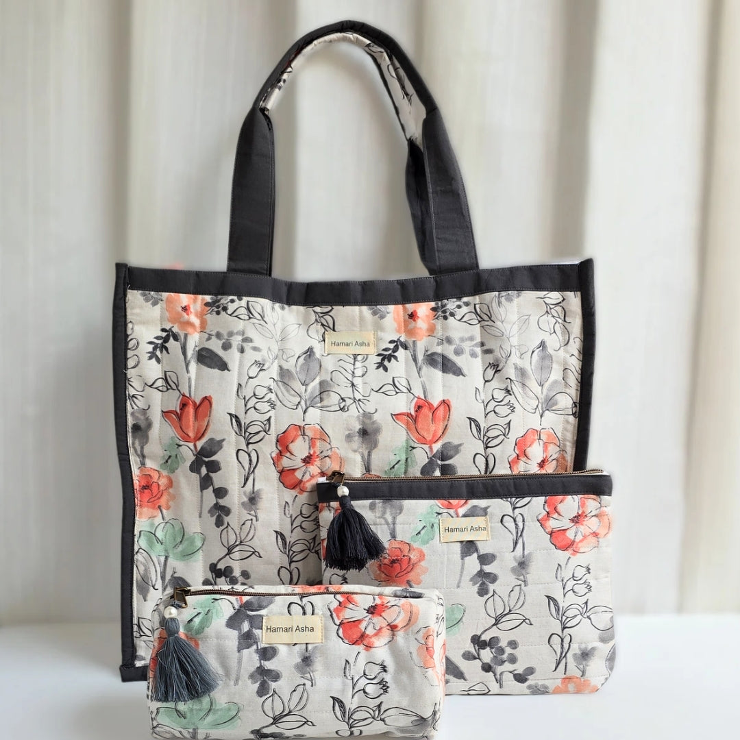 Grey Floral Travel Set
