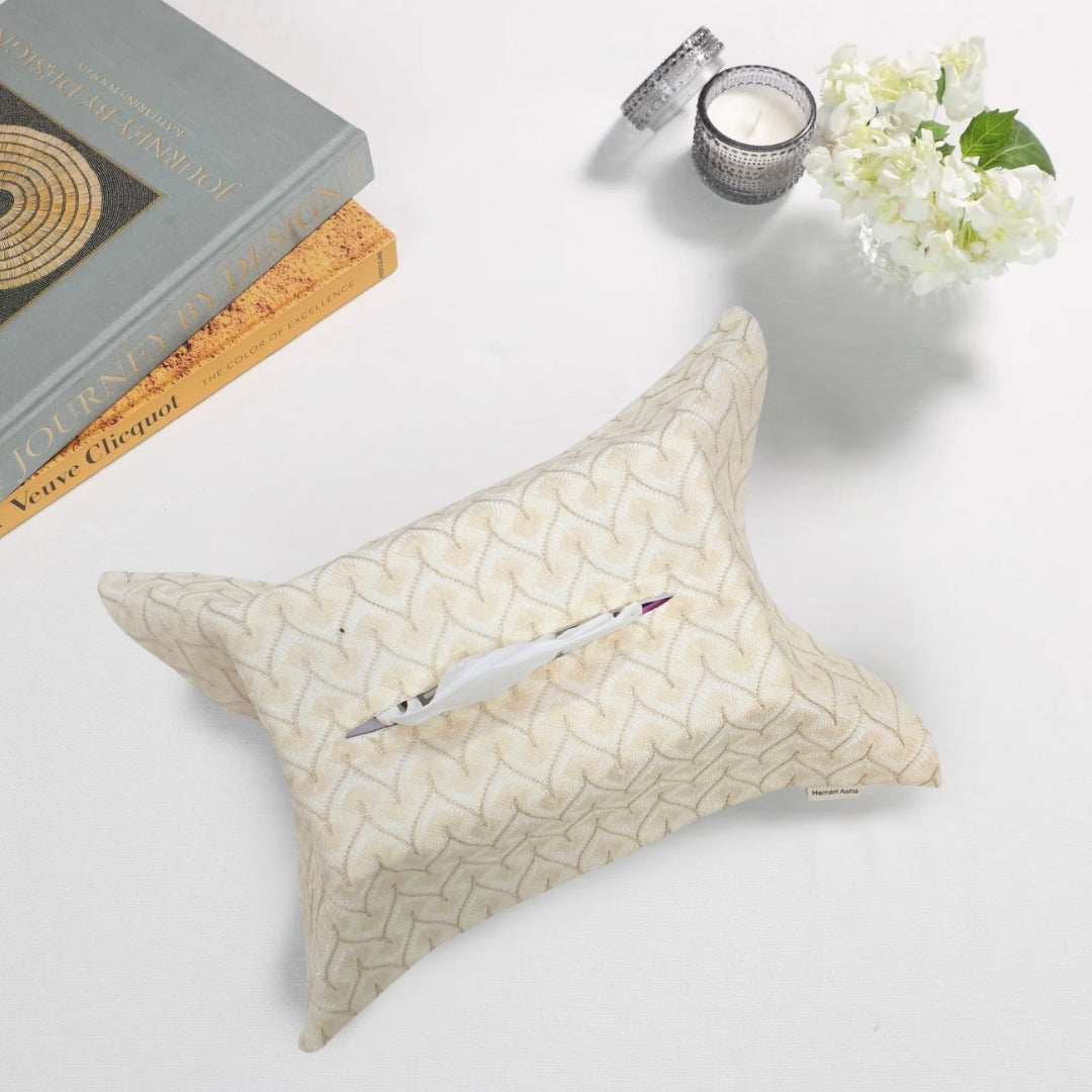 Golden Embroidered  Tissue Box Cover