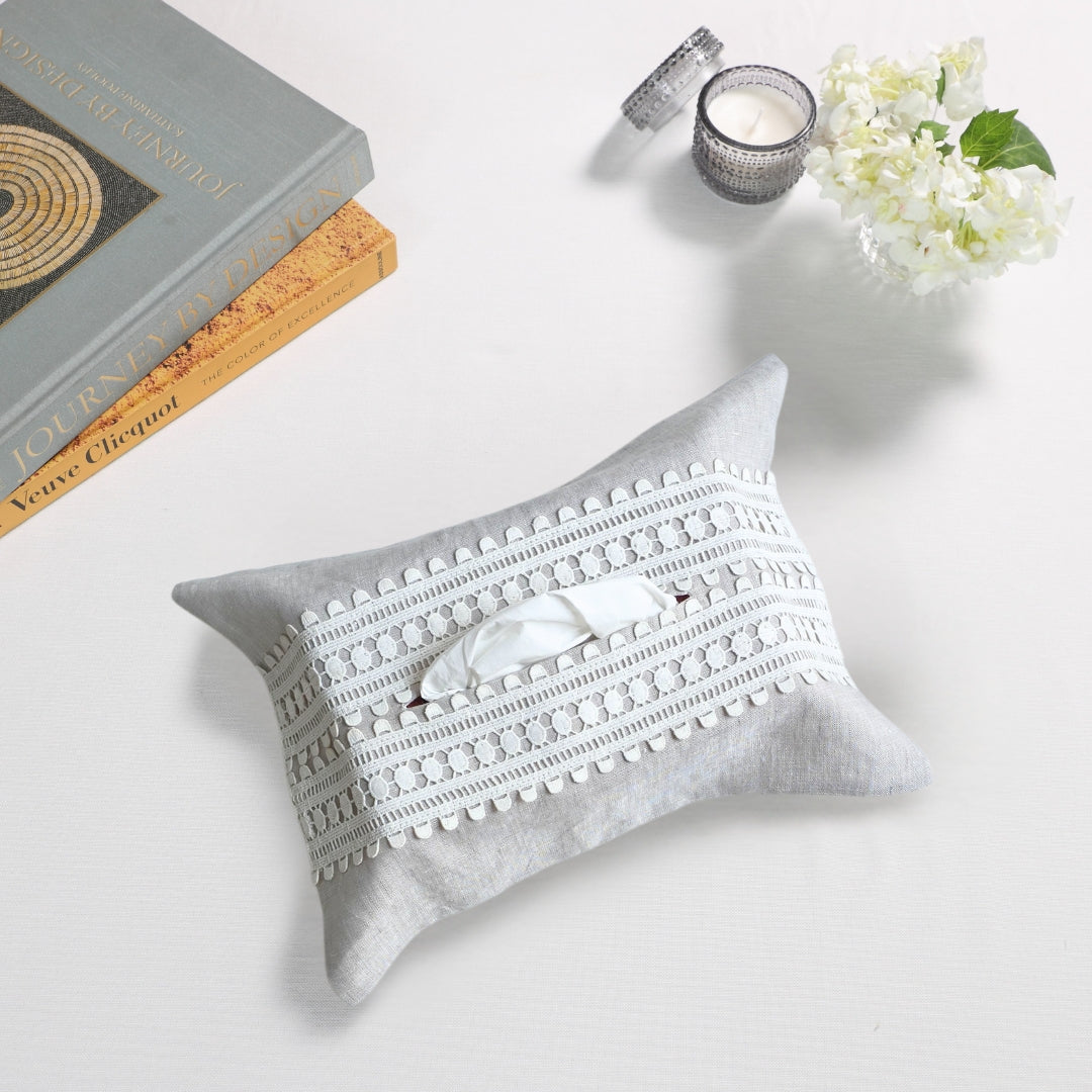 Grey Lace Tissue Box Cover