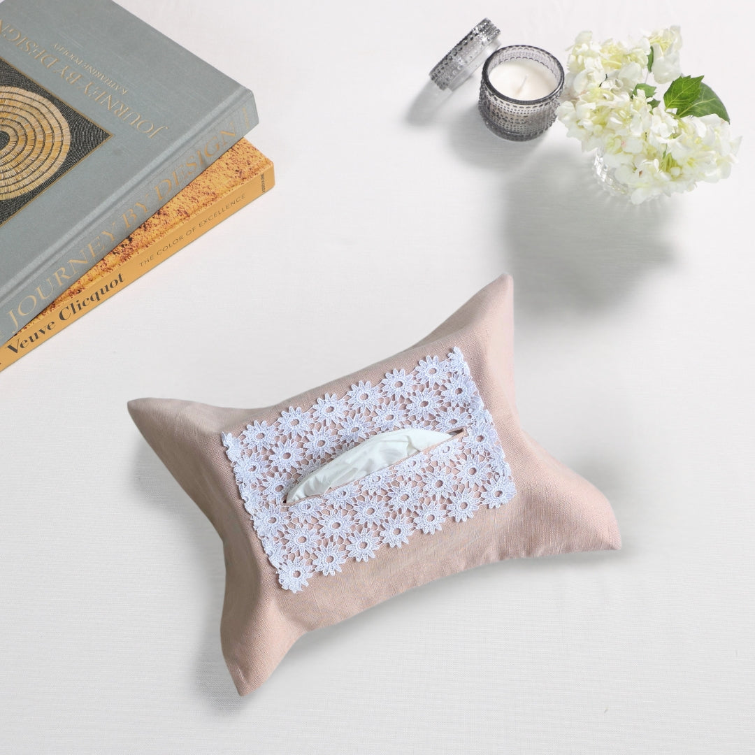Peach Floral Lace Tissue Box Cover