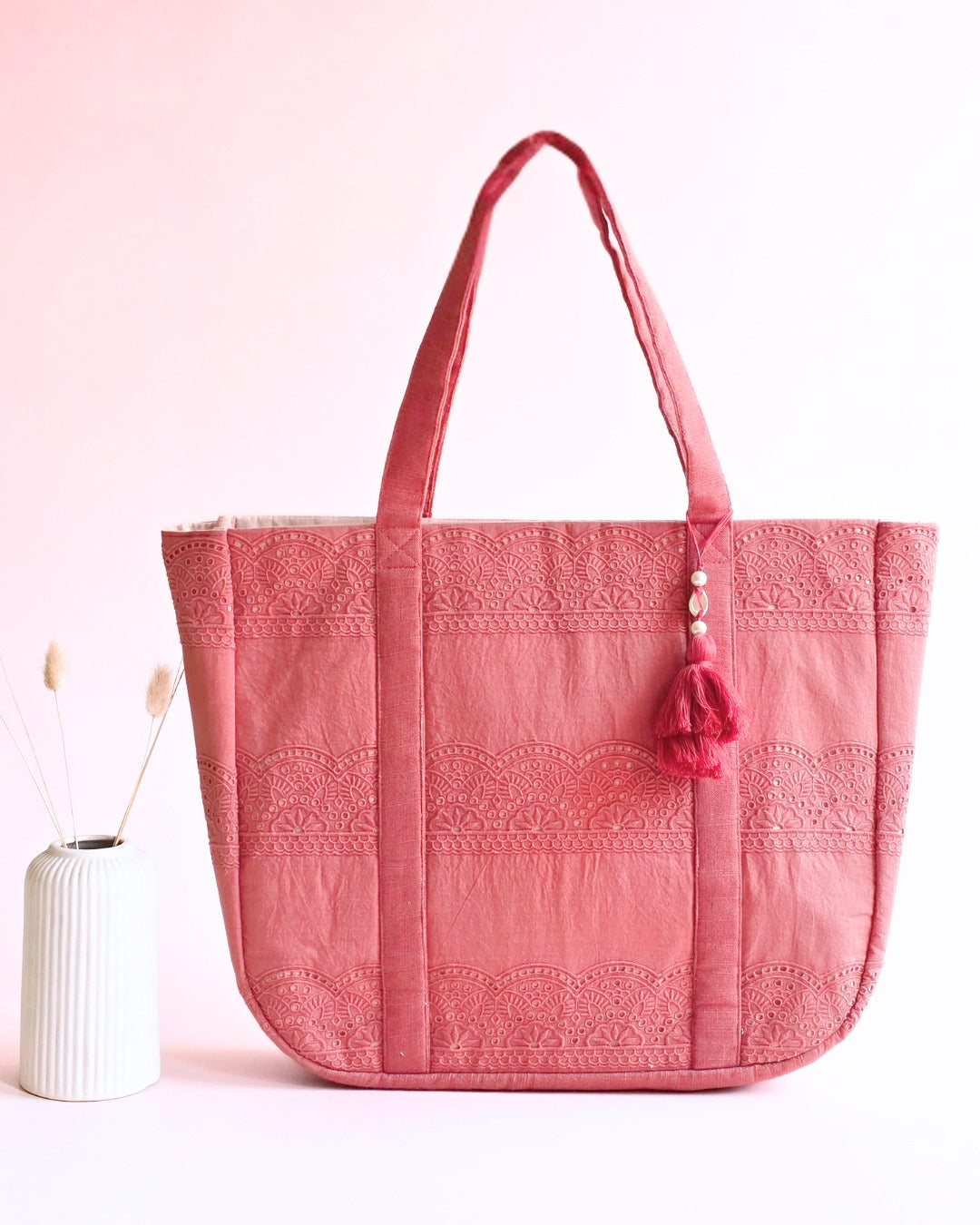 Pink Schiffli Tote Bag