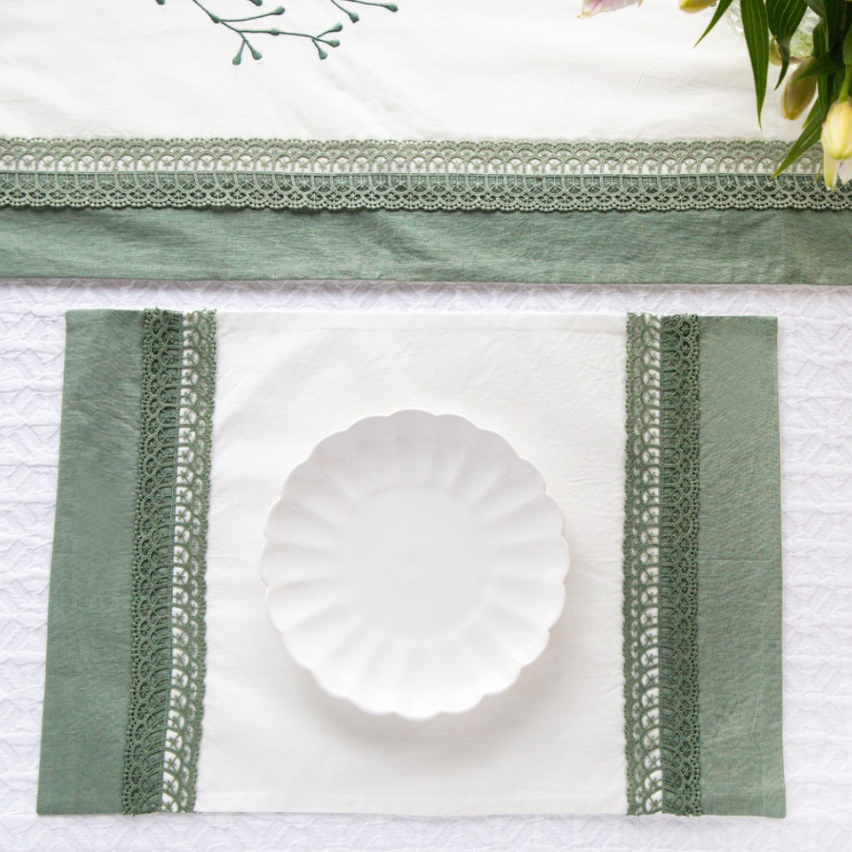 Green and Off-white Table Mat