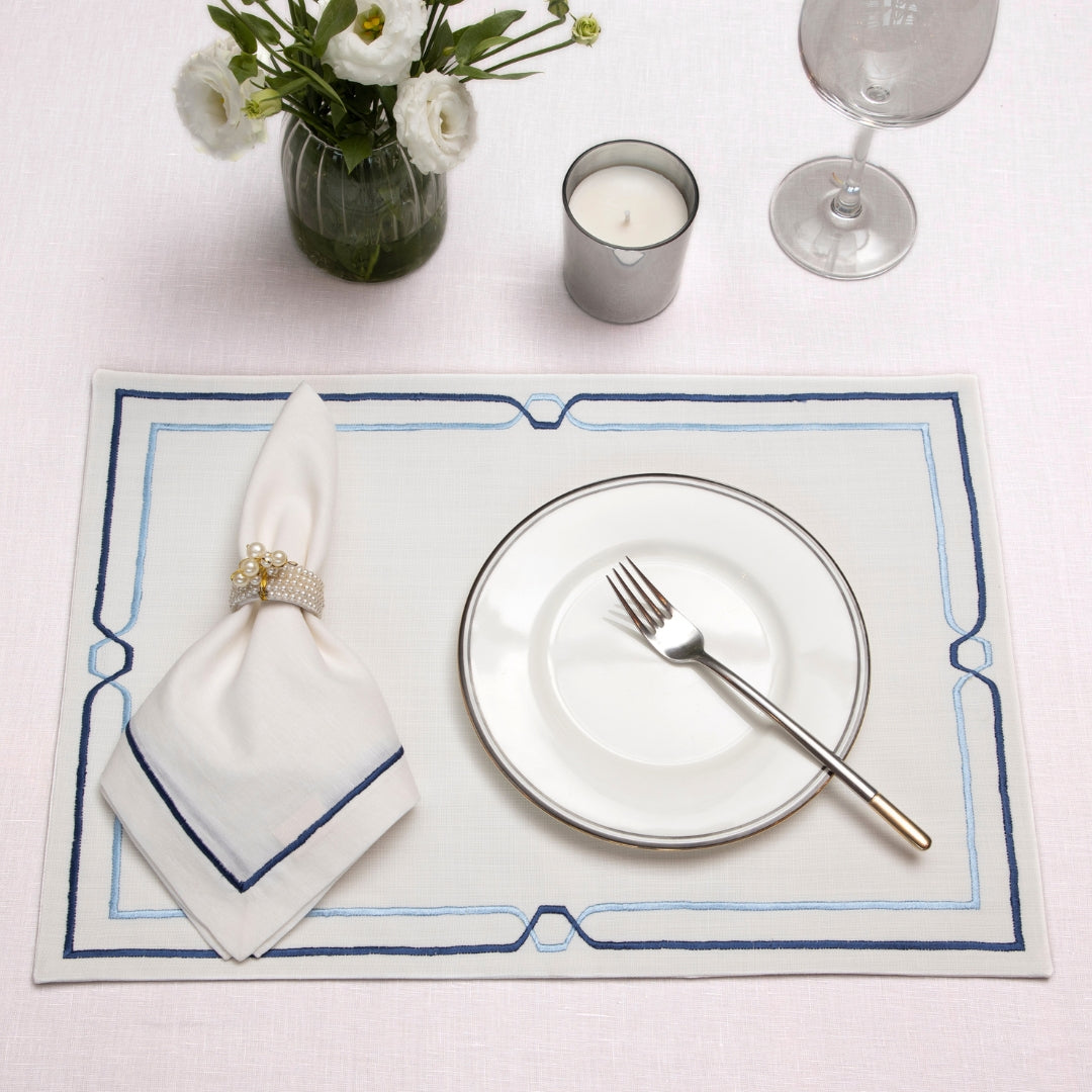 White & Blue Emblem Table Mat