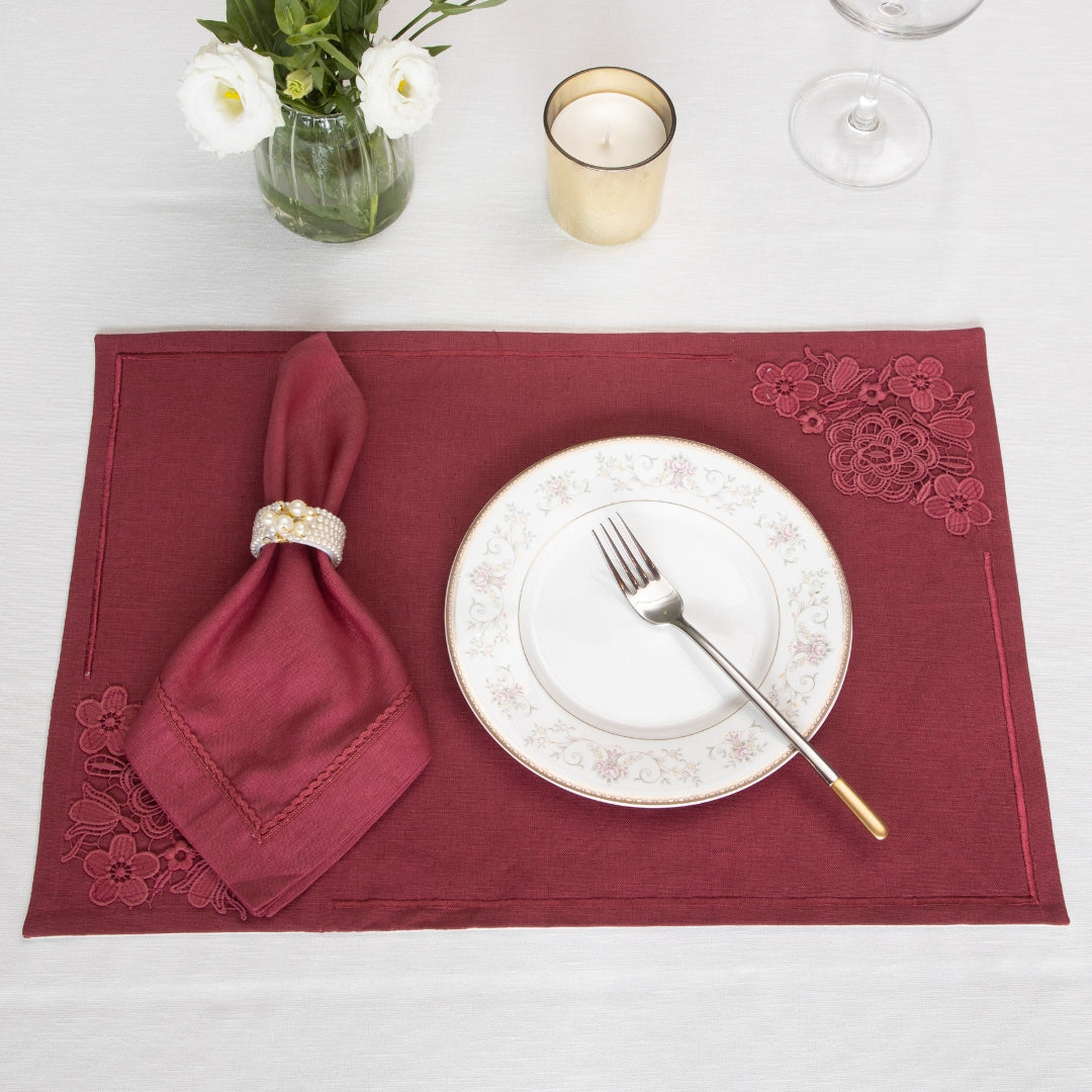 Dark Pink Floral Lace Table Mat