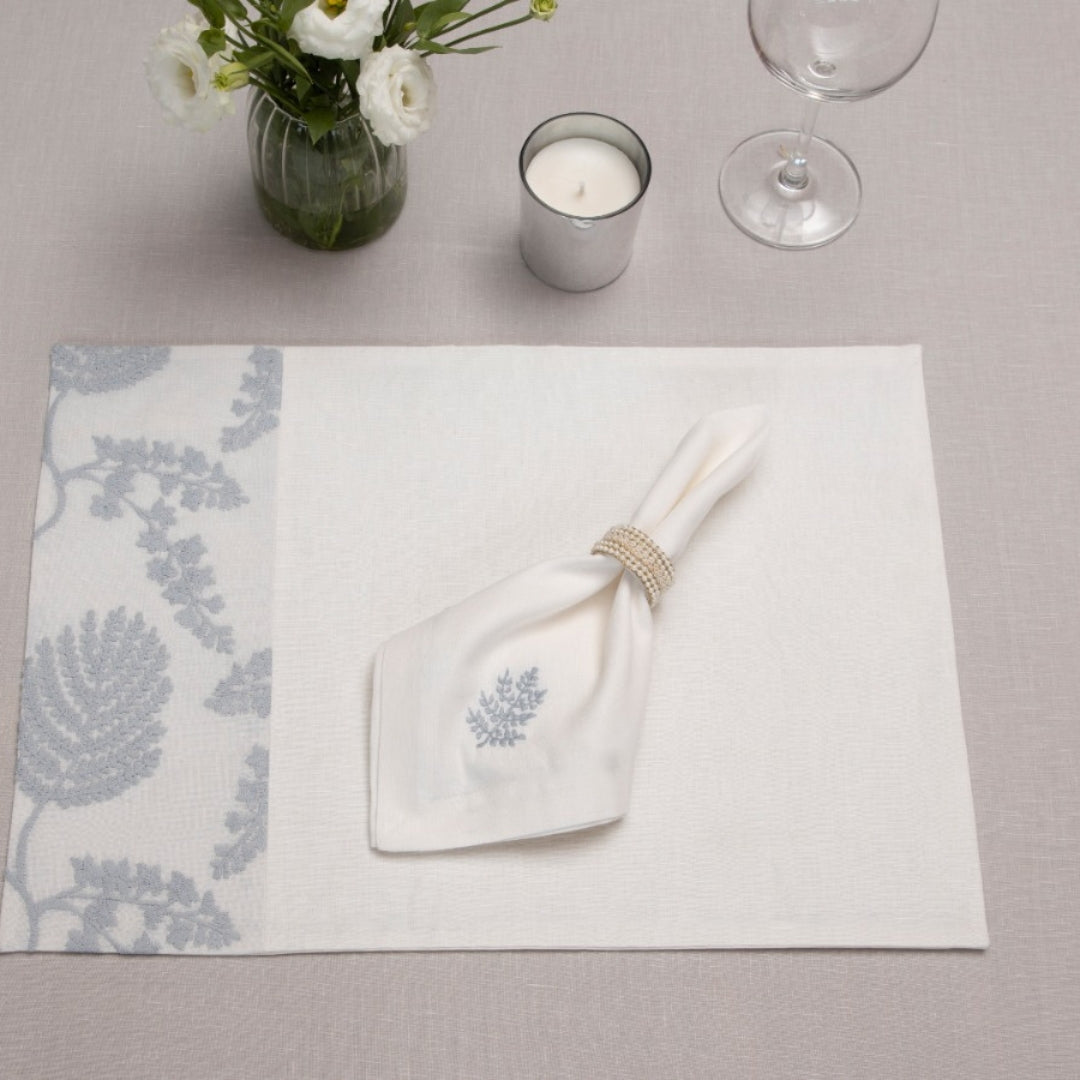 Pastel Grey Embroidered Leaf Table Mat