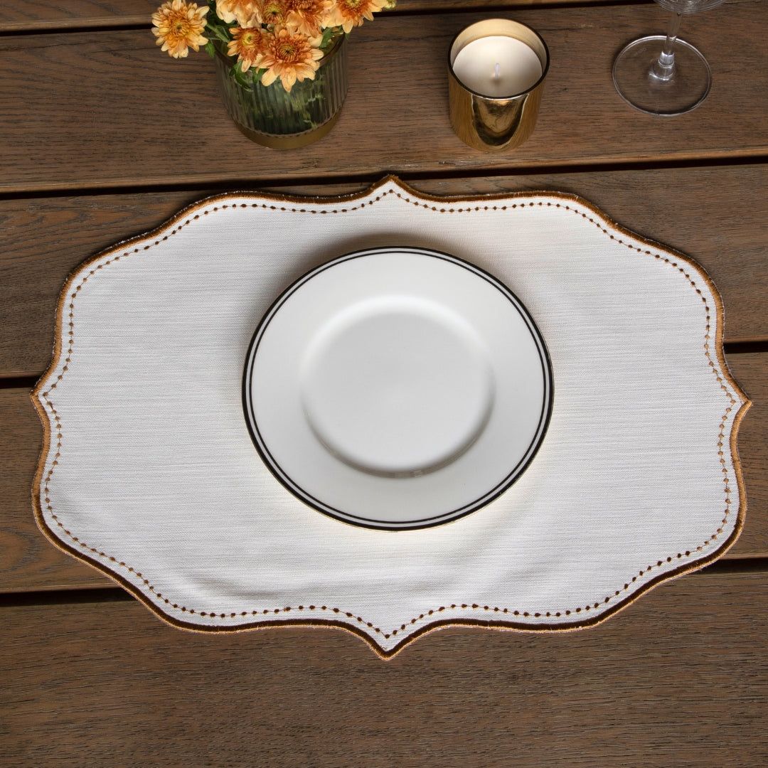 Scalloped with Yellow Dotted  Embroidery Table Mat
