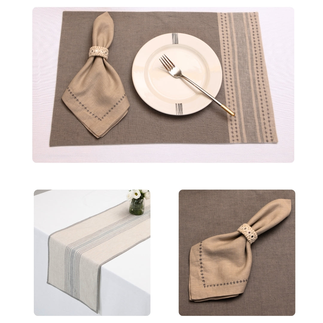 Grey Starred Embroidery Table Linen Set