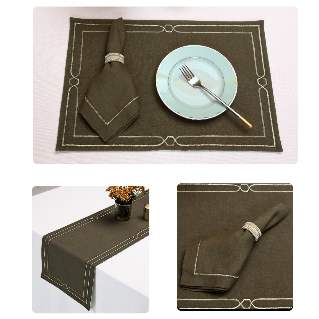 Olive Green Emblem Table Linen Set