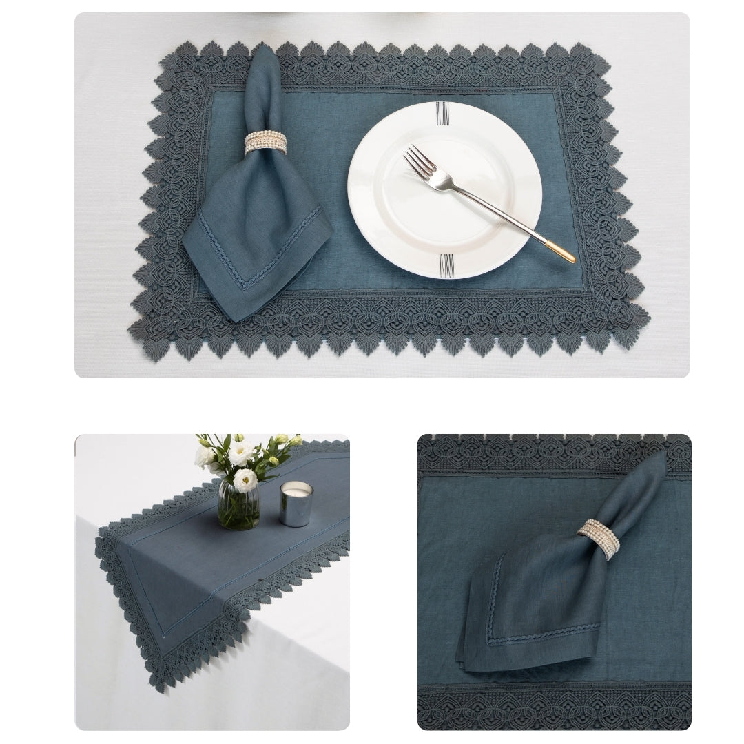 Blue Broad Lace Table  Linen Set