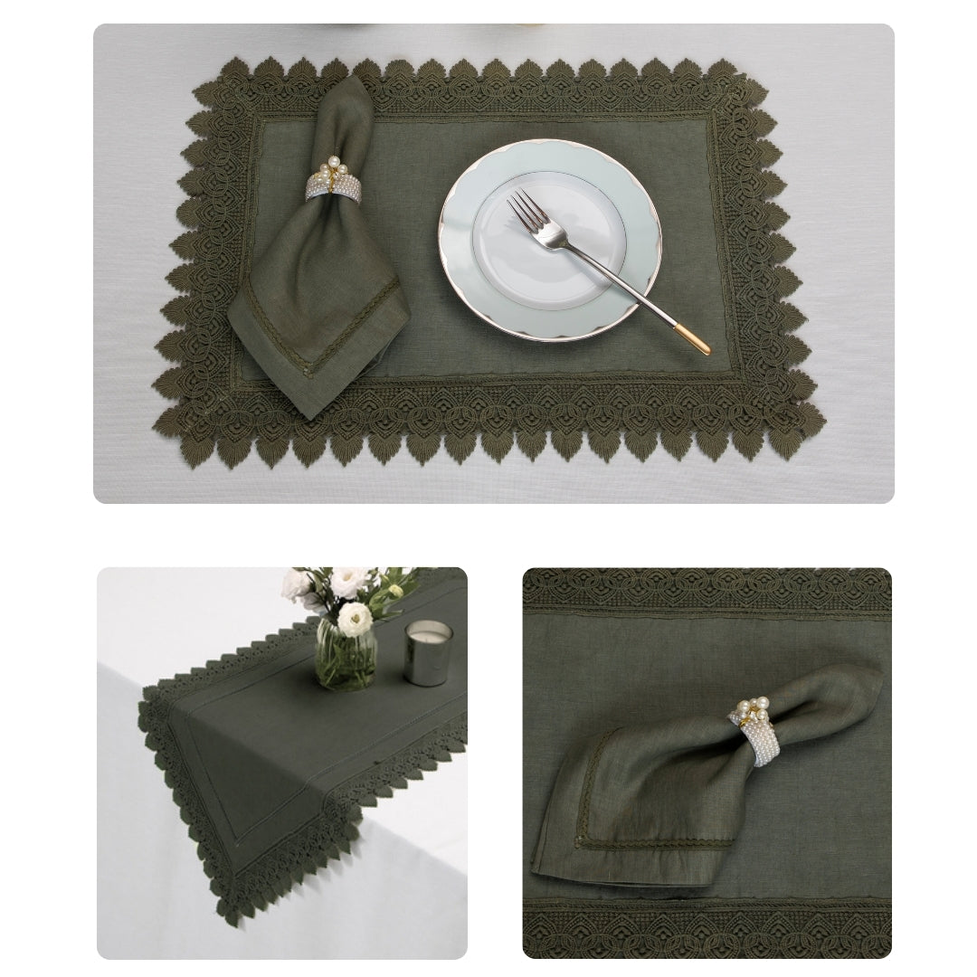 Green Broad Lace Table Linen Set